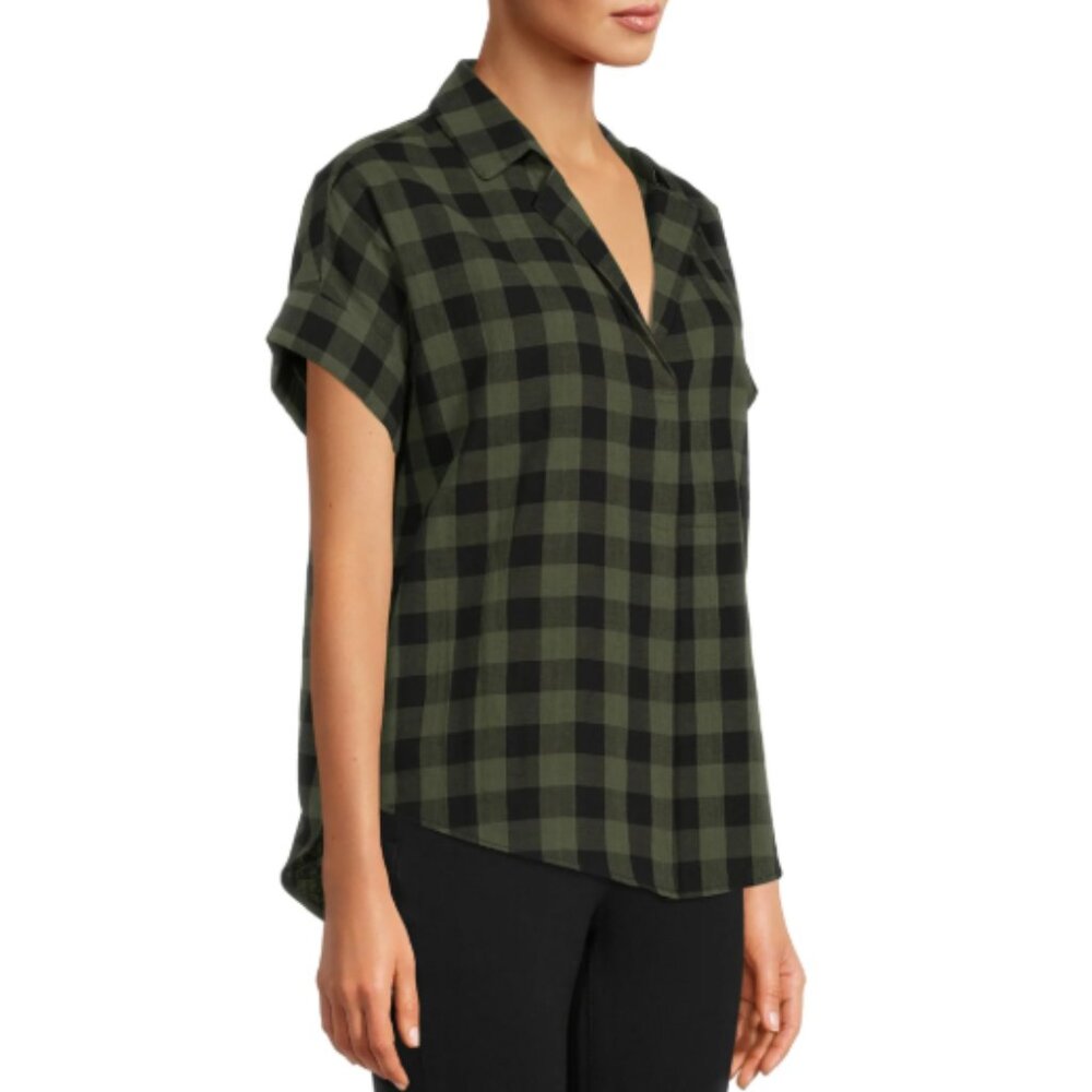 Time and Tru Women's Roll Sleeve Popover Shirt - Picture 2 of 7